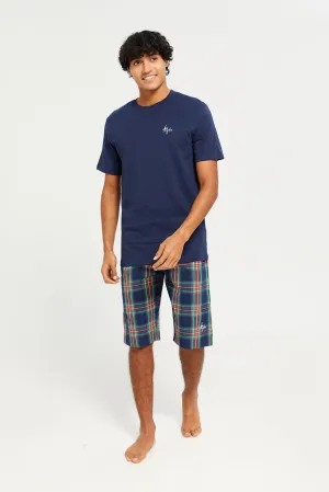 Men Navy T-Shirt And Shorts Pyjama Set (2 Piece)