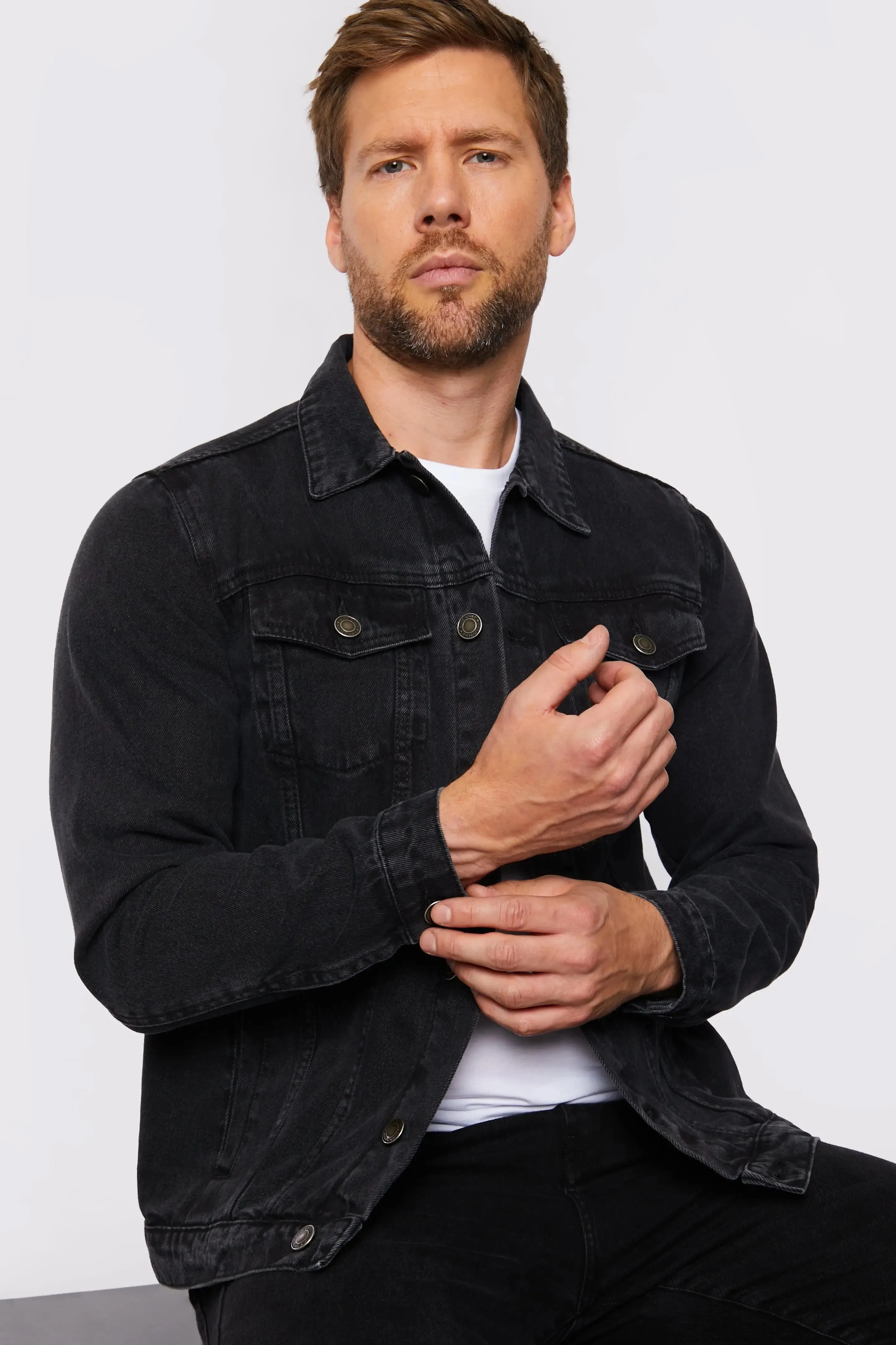 Men's Western Denim Jacket - Black Wash