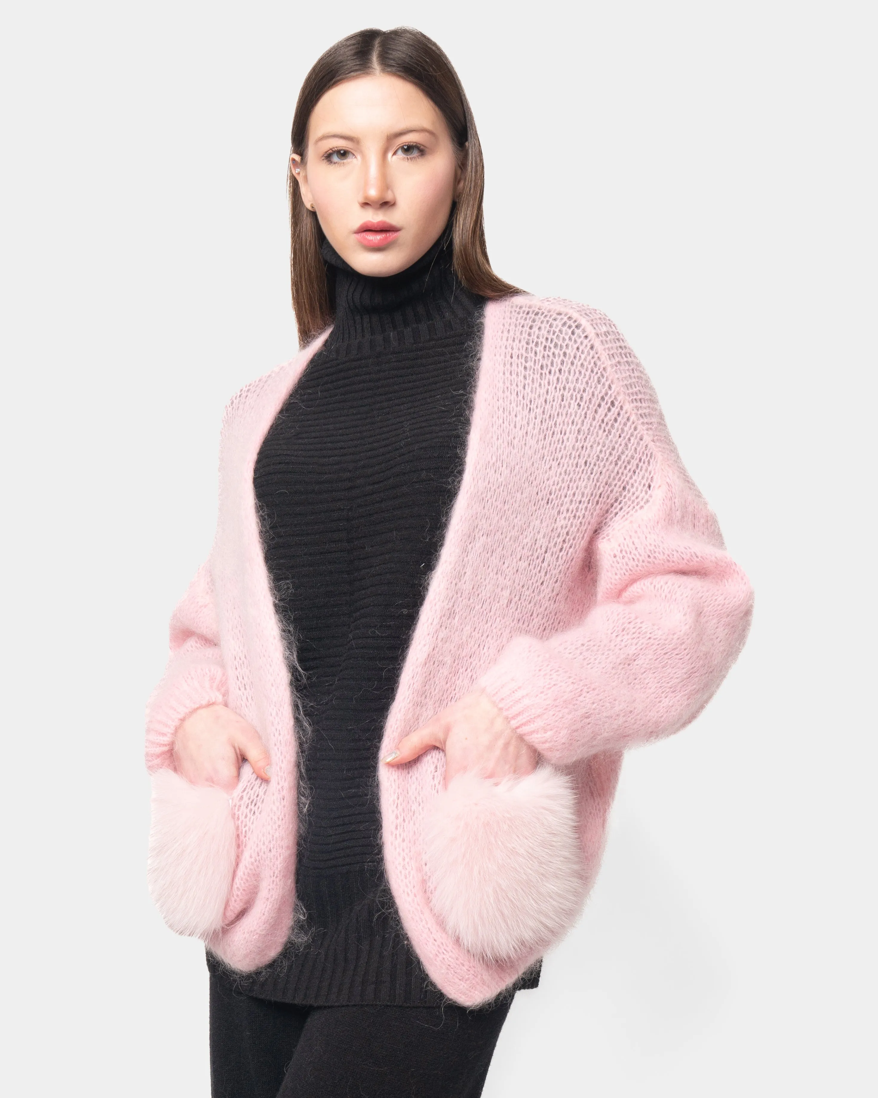 Moair short cardigan - pink