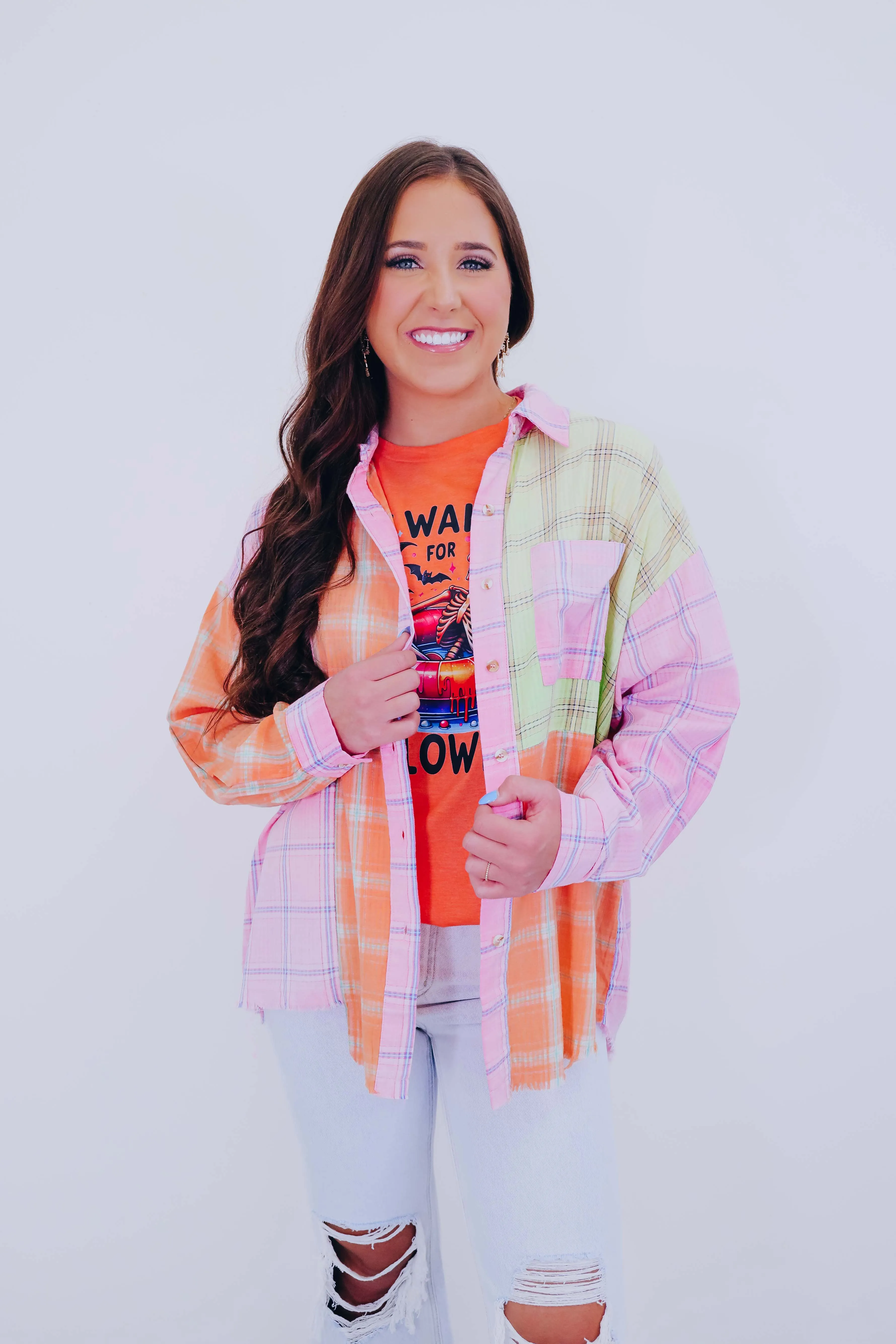 Nellie Neon Vintage Plaid Blocked Shirt