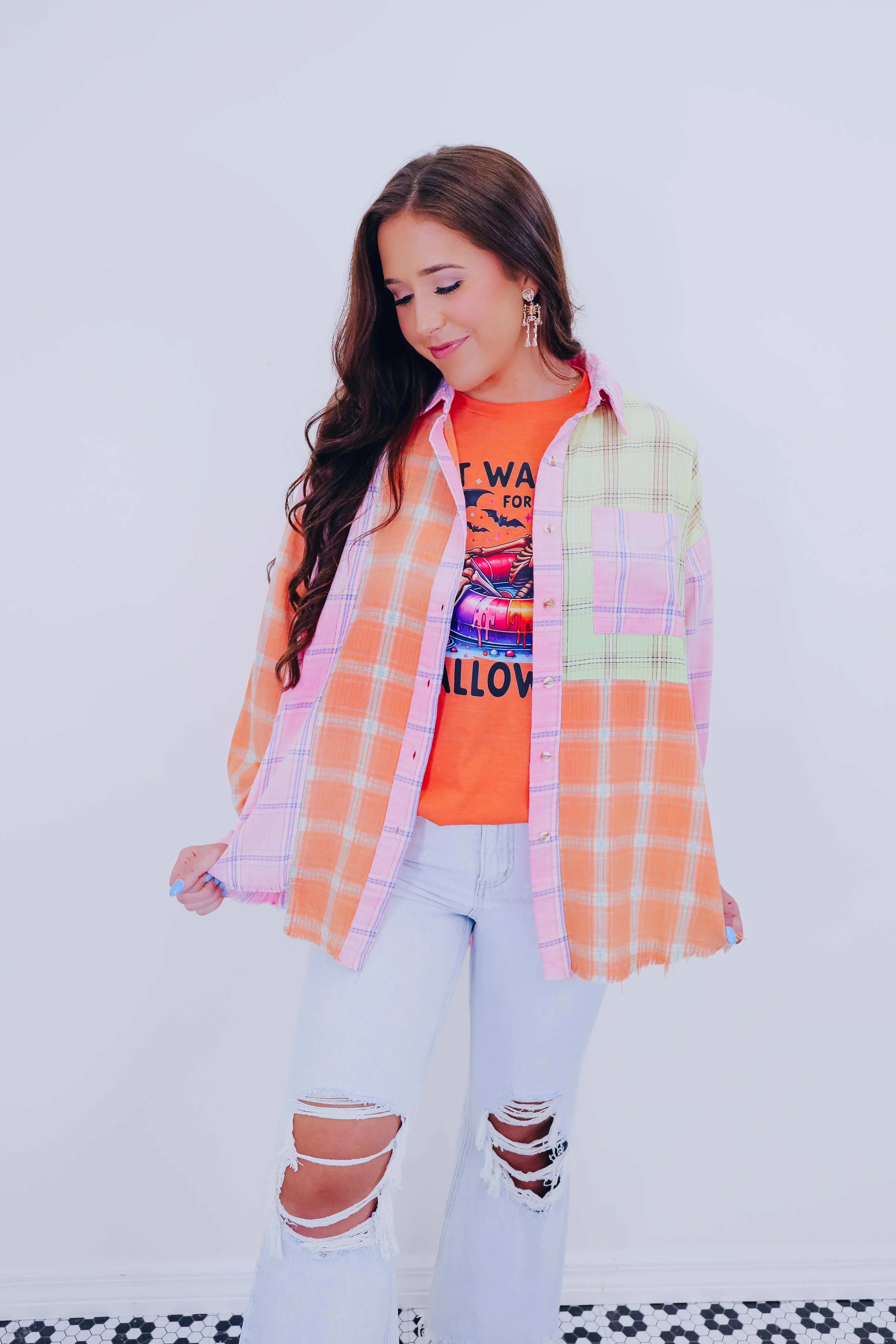 Nellie Neon Vintage Plaid Blocked Shirt