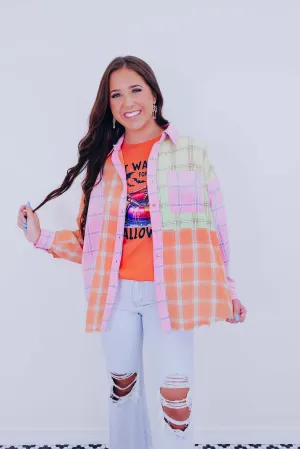 Nellie Neon Vintage Plaid Blocked Shirt