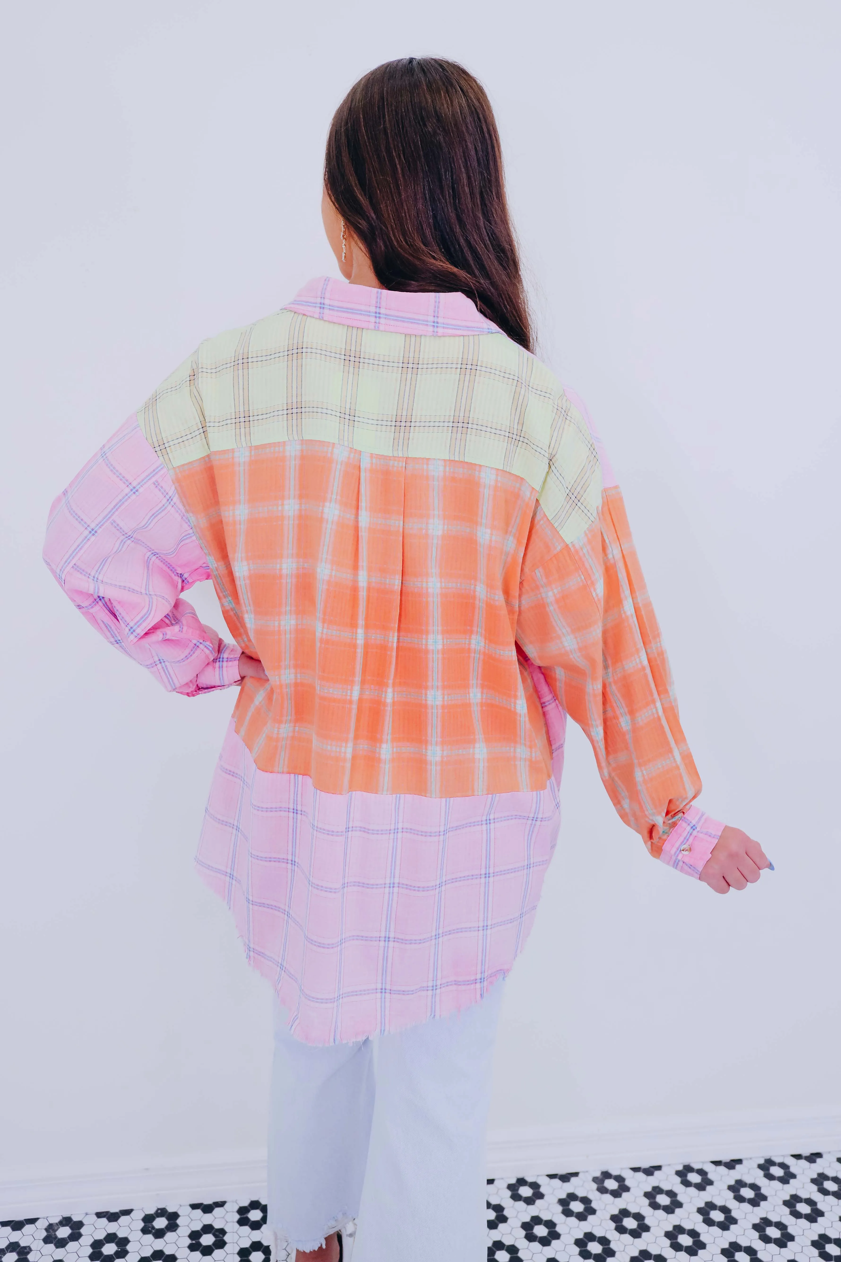 Nellie Neon Vintage Plaid Blocked Shirt