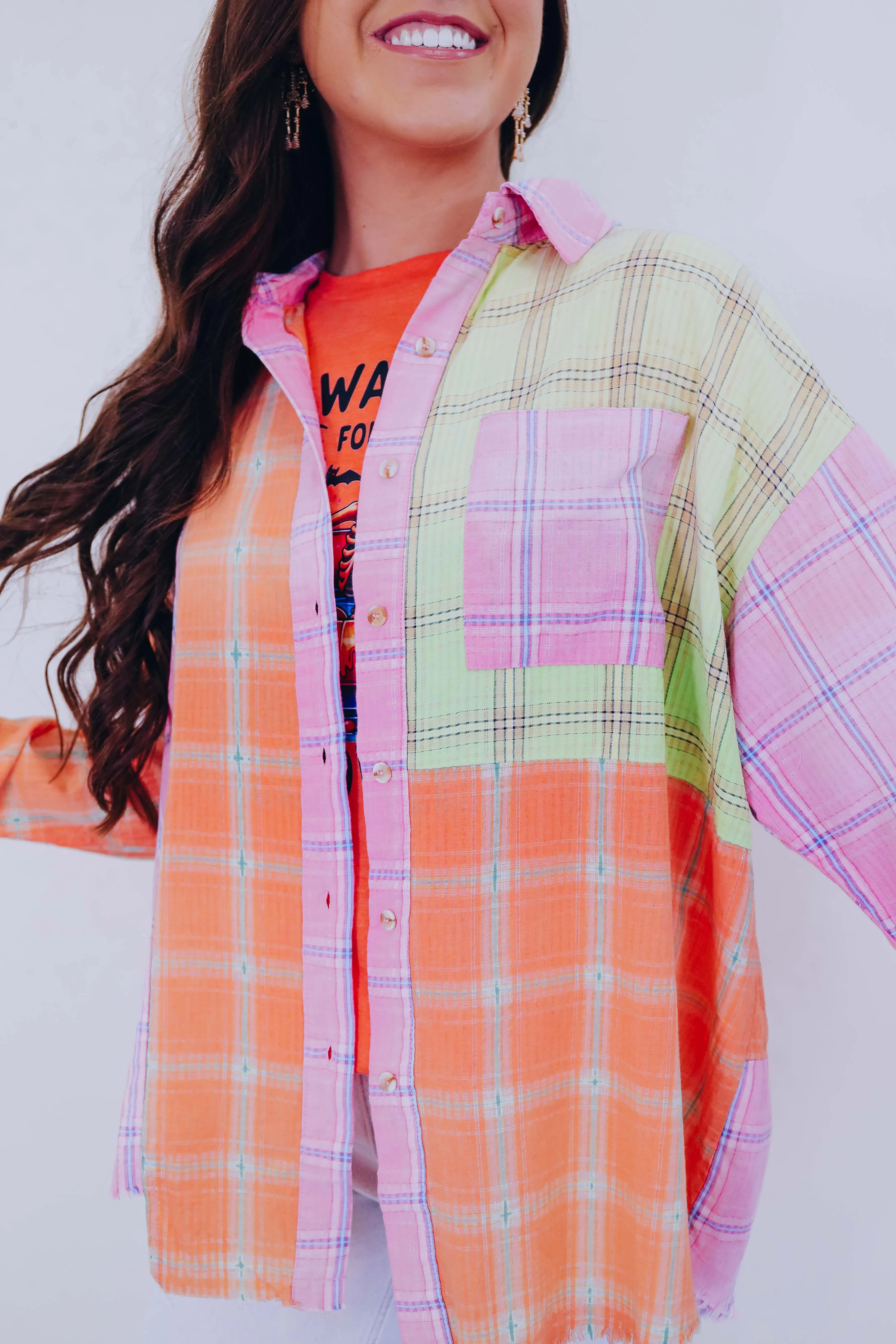 Nellie Neon Vintage Plaid Blocked Shirt