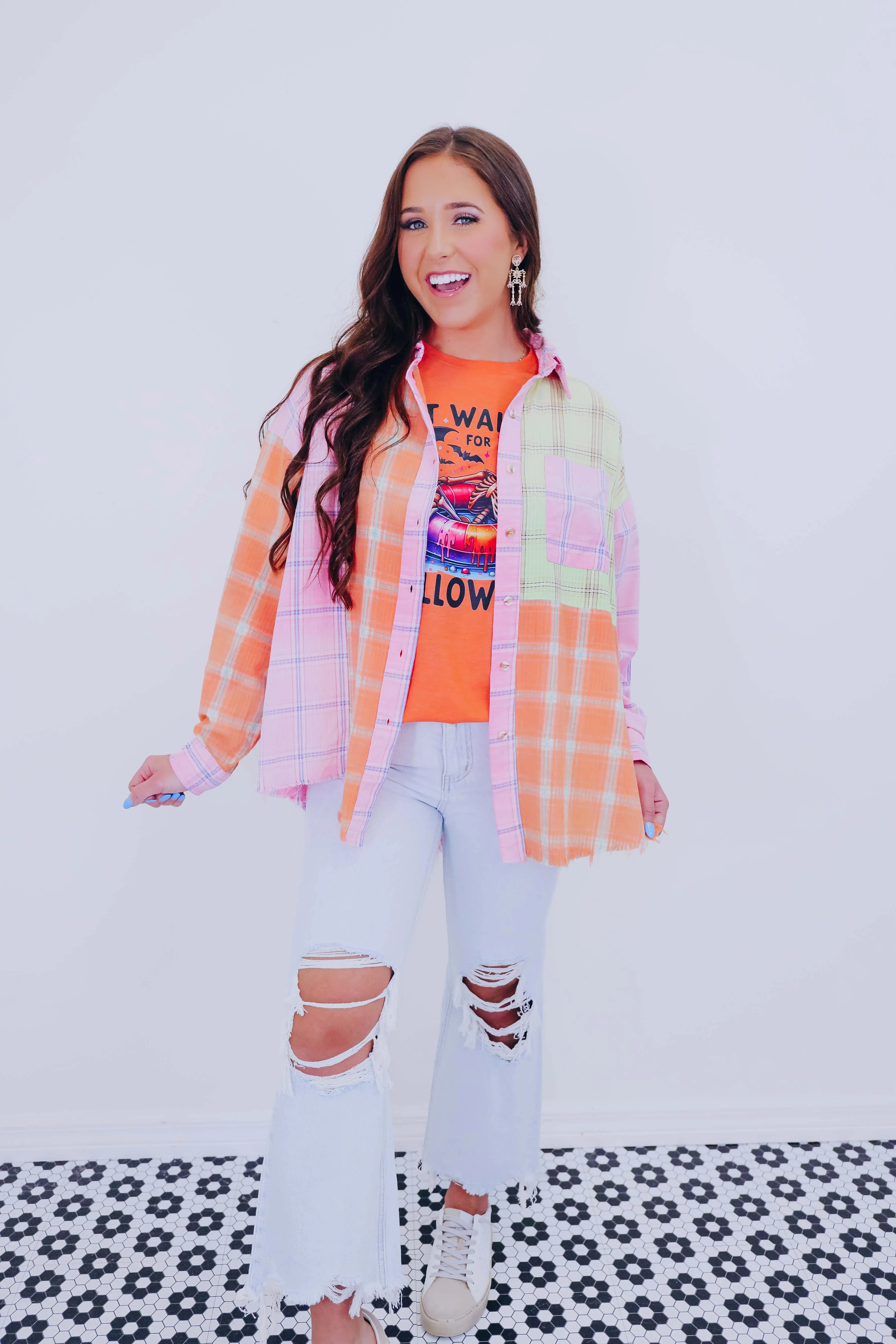 Nellie Neon Vintage Plaid Blocked Shirt