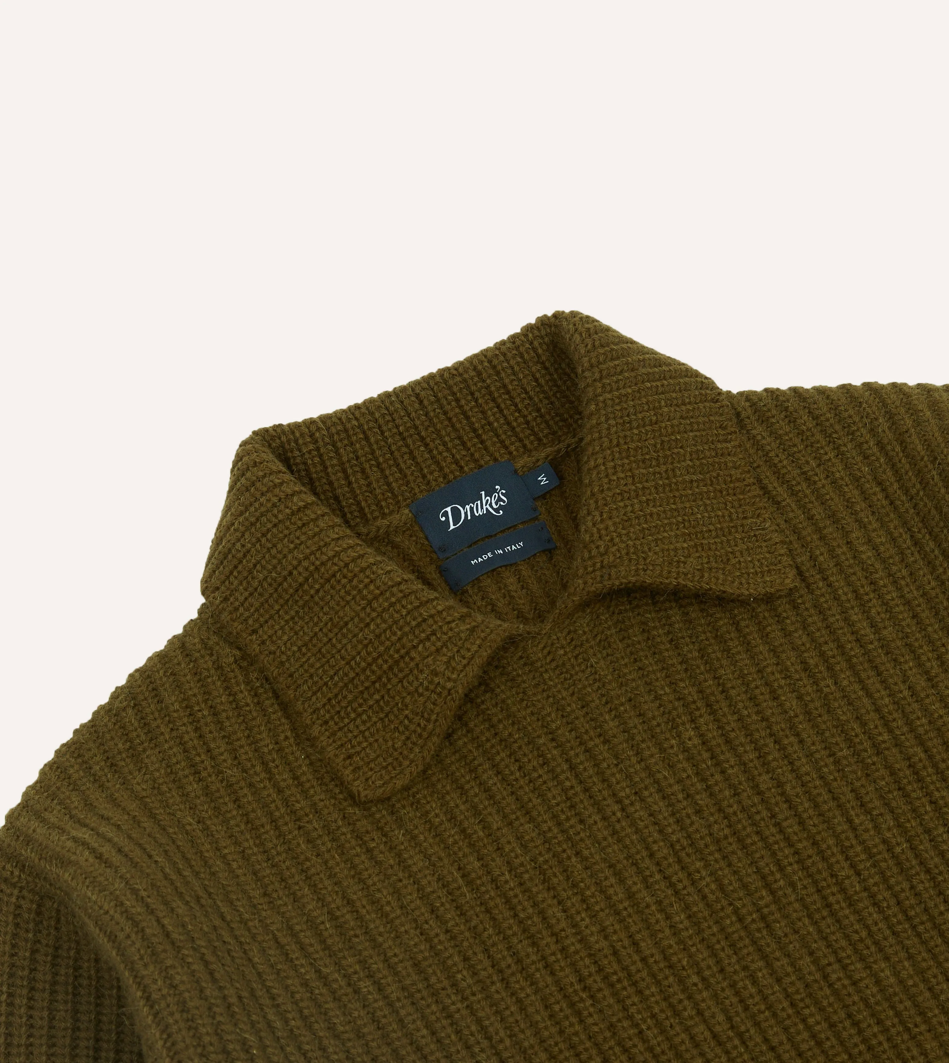 Olive Green Alpaca Lambswool Ribbed Integral Collar Jumper