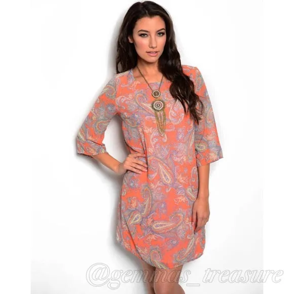 Orange Paisley Shift Dress