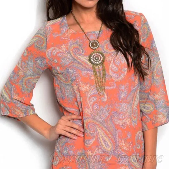 Orange Paisley Shift Dress