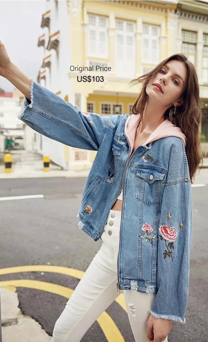 Oversized Floral Denim Jacket