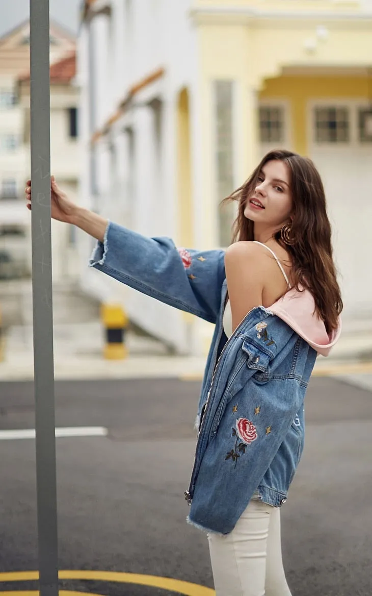 Oversized Floral Denim Jacket