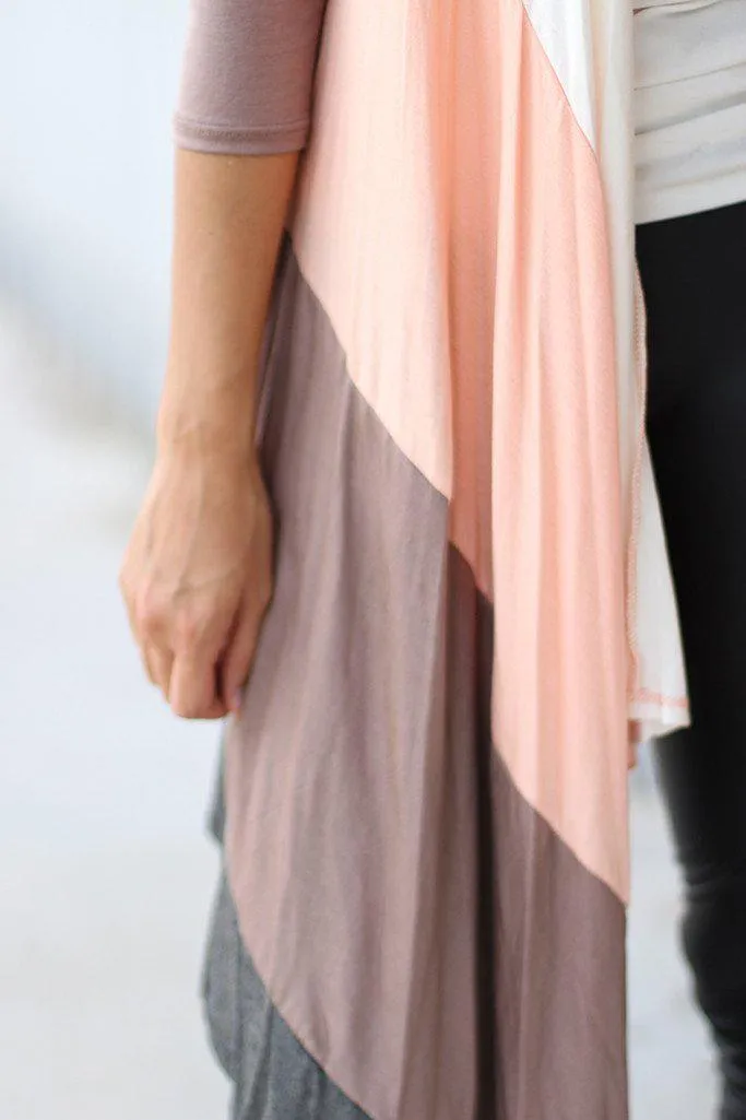 Peach Color Block Long Cardigan