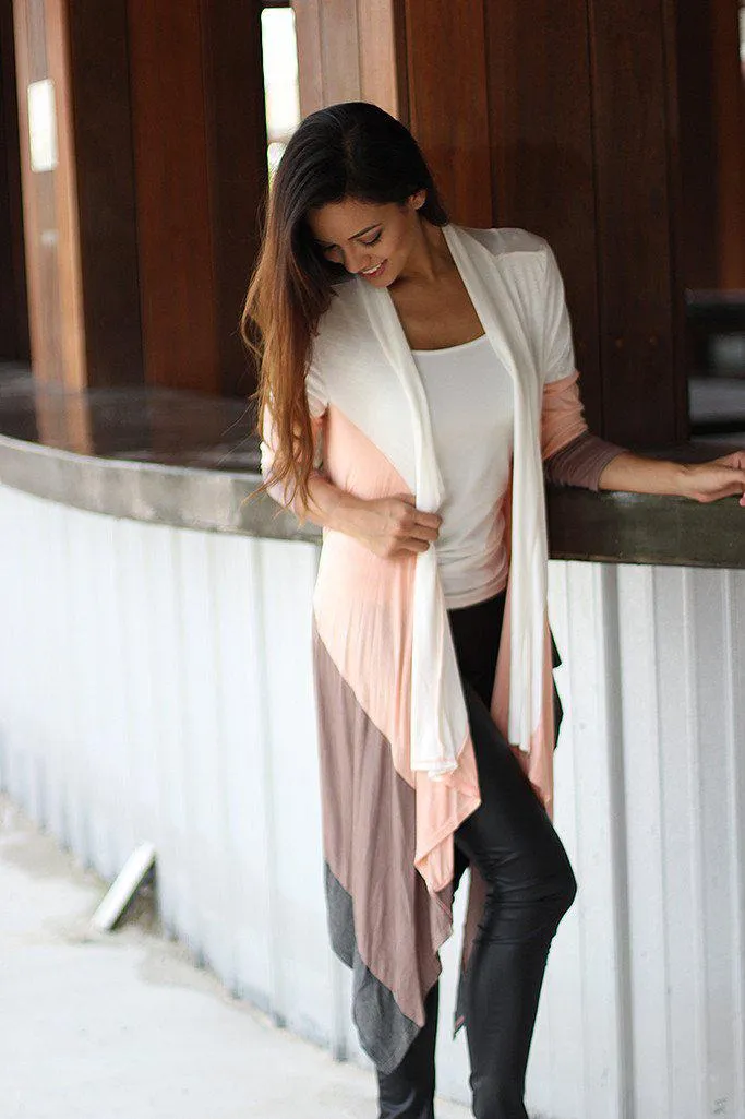 Peach Color Block Long Cardigan