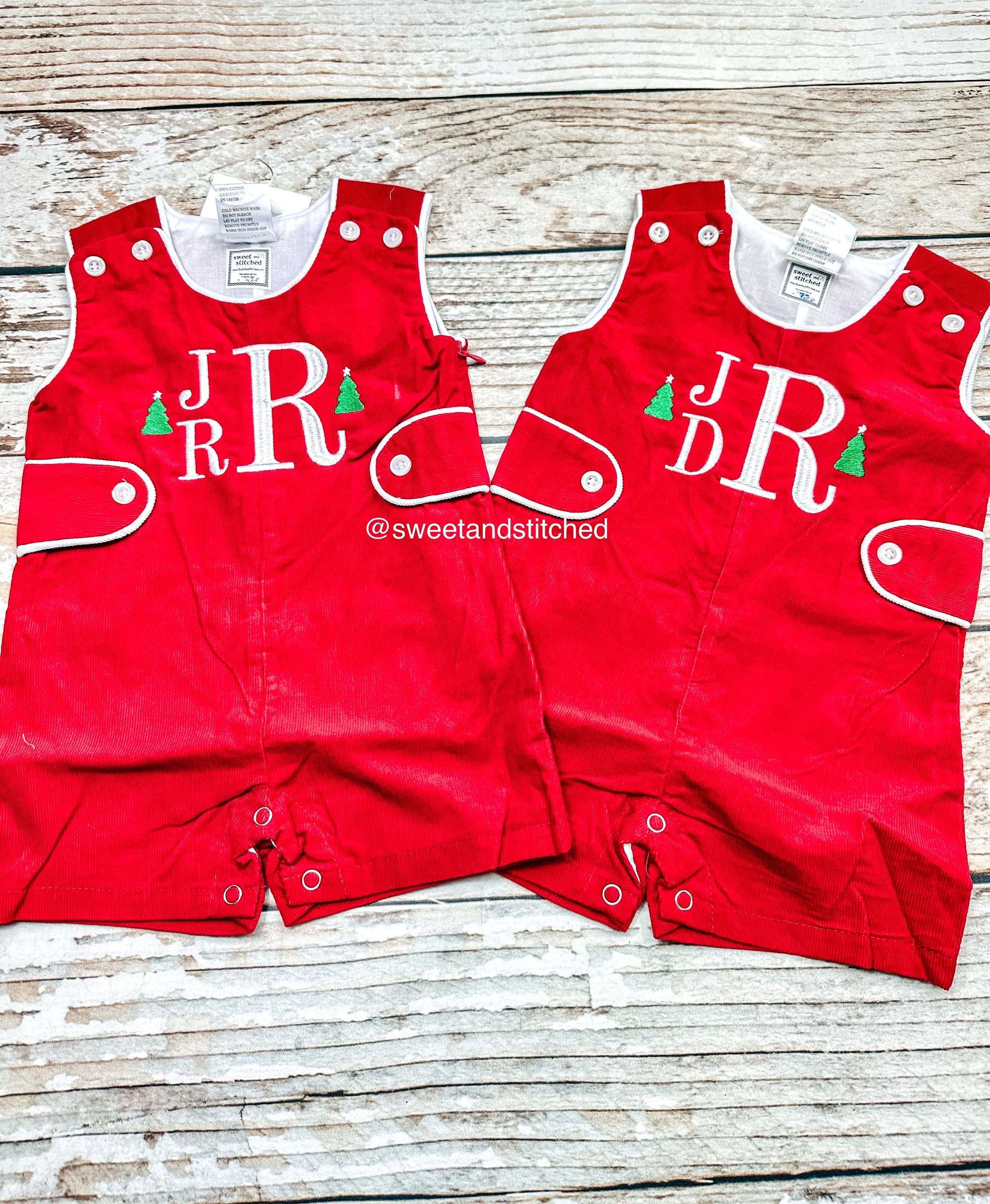 Personalized Baby Boy Christmas jon jon - red corduroy monogrammed Christmas outfit, 1st Christmas outfit personalized, Christmas jon jon