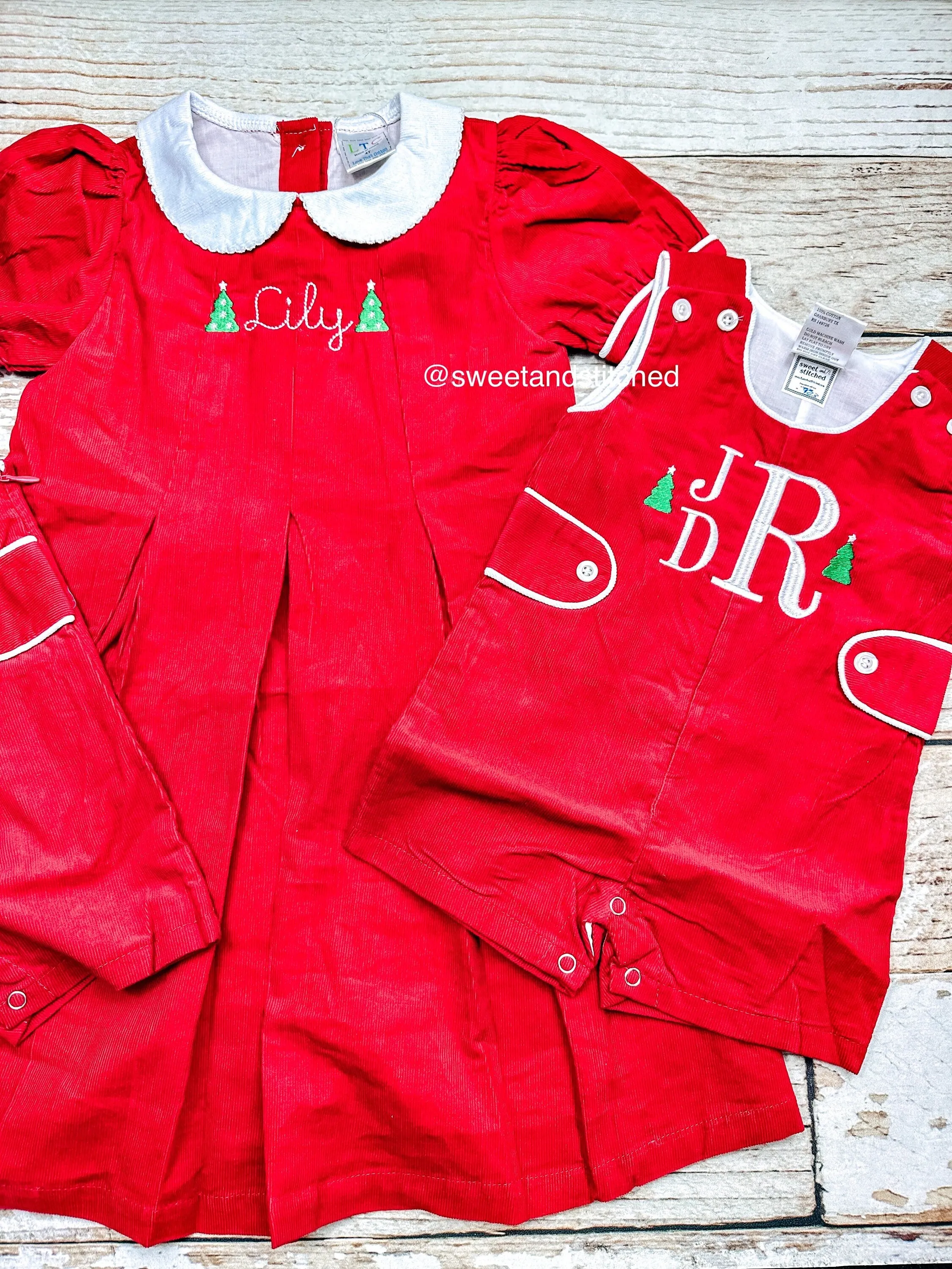 Personalized Baby Boy Christmas jon jon - red corduroy monogrammed Christmas outfit, 1st Christmas outfit personalized, Christmas jon jon