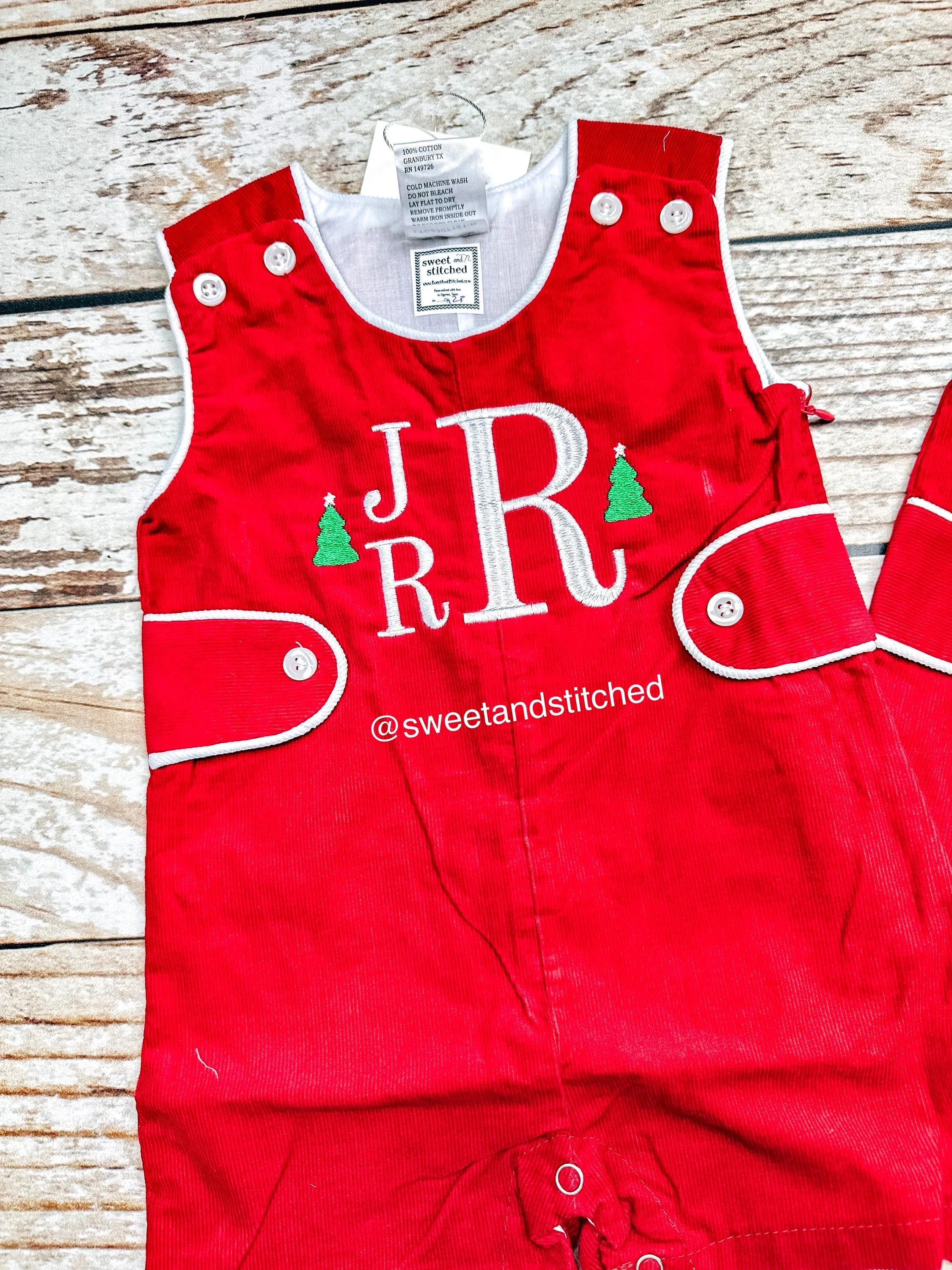 Personalized Baby Boy Christmas jon jon - red corduroy monogrammed Christmas outfit, 1st Christmas outfit personalized, Christmas jon jon