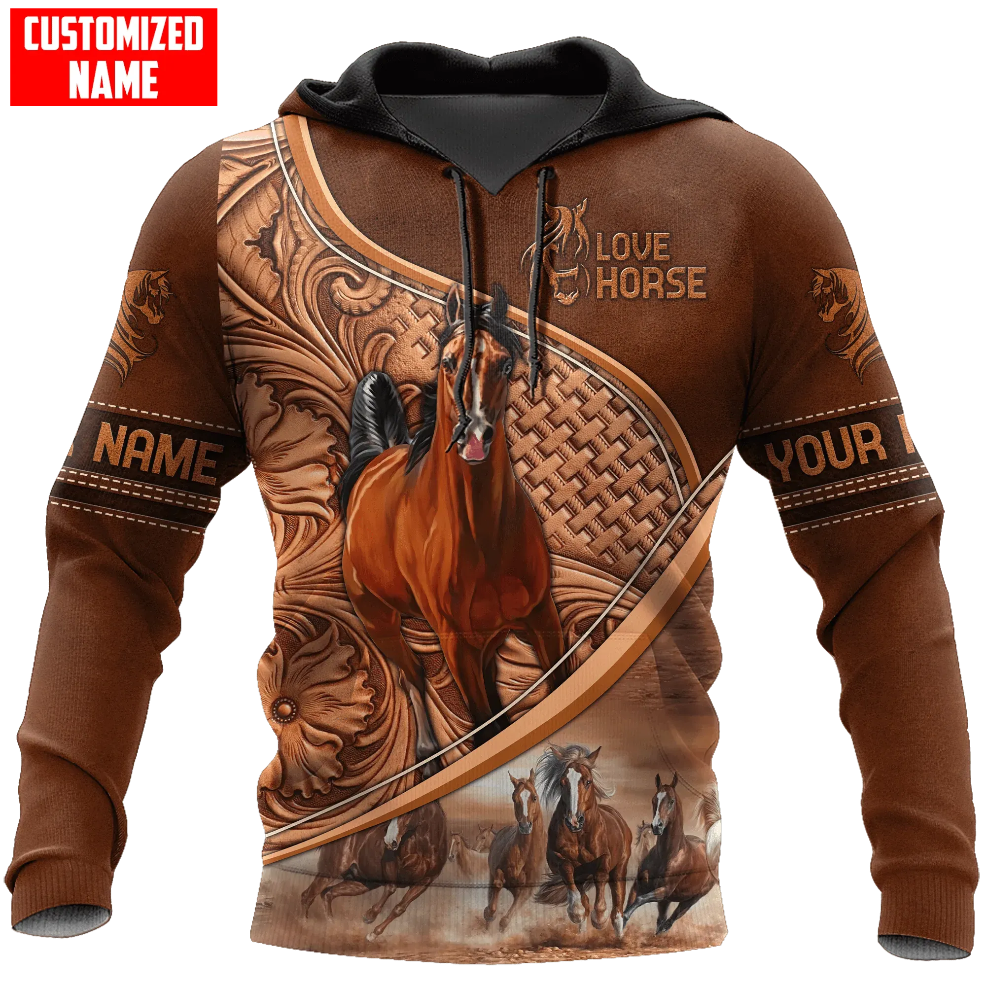 Personalized Brown Hoodie With Horse, Sublimation Racing Horse On Hoodie For Men And Women