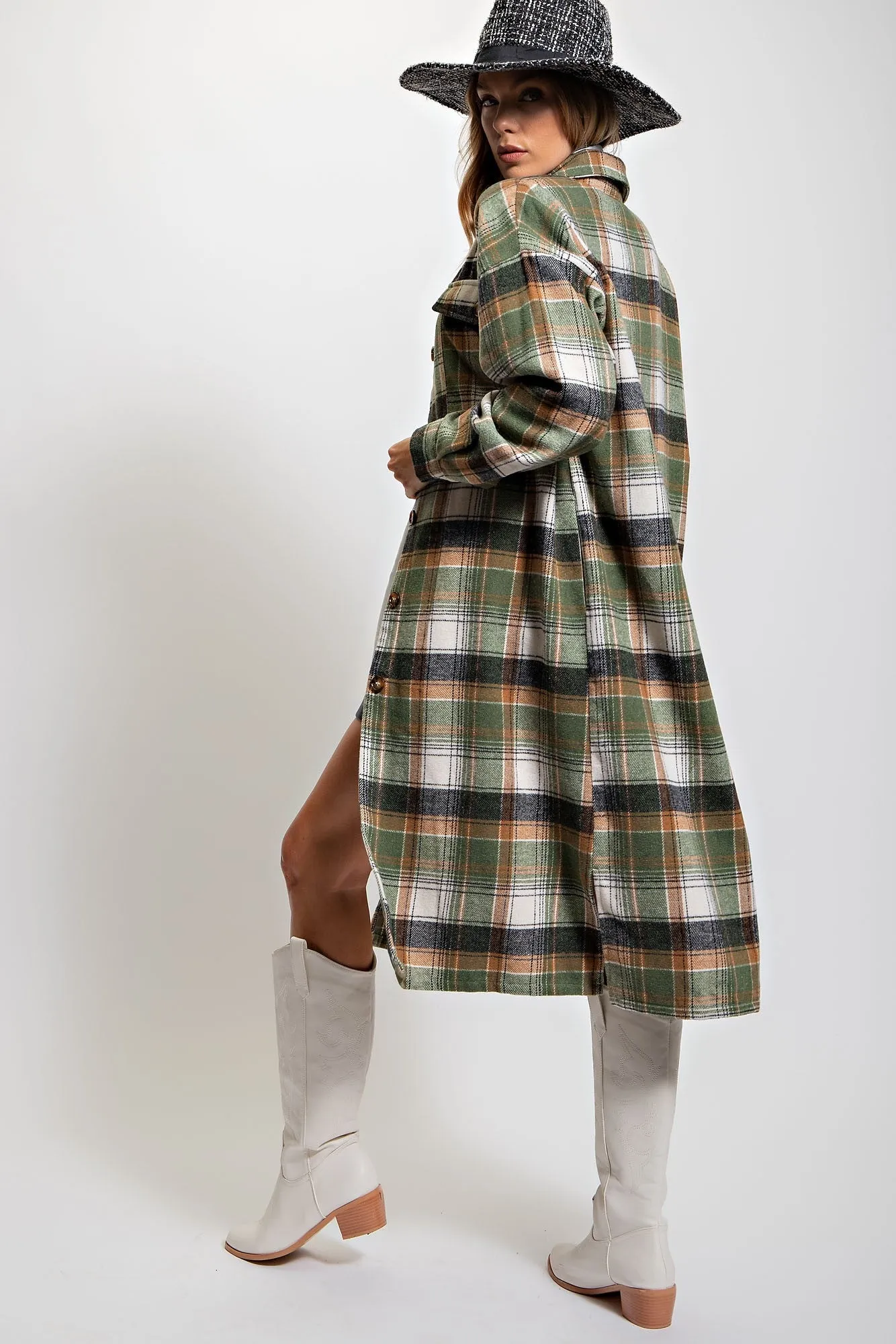 Plaid Long Sleeve Button-Down Jacket/Coat