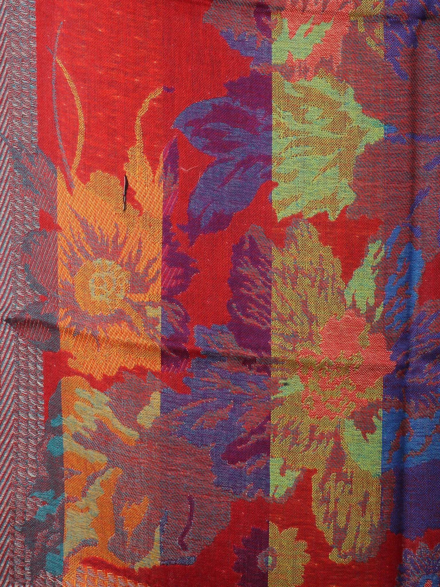 Red Green Blue Orange Pure Wool Jamawar Stole from Kashmir - S6317097