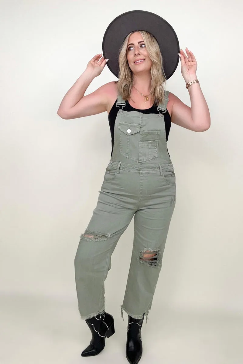 Risen High Rise Distressed Straight Overalls