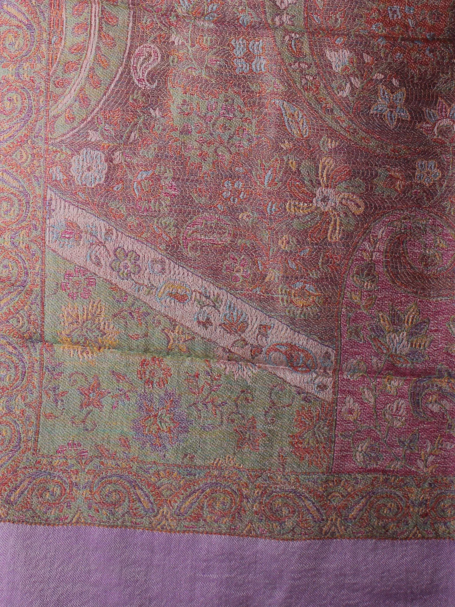 Rose Pink Multi Colour Pure Wool Jamawar Cashmere Stole from Kashmir - S6317115