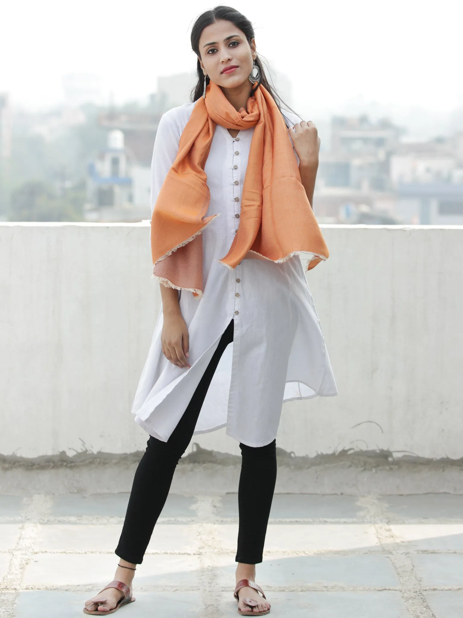 Rust Orange  Modal Silk Wool Kashmiri Stole - S200597