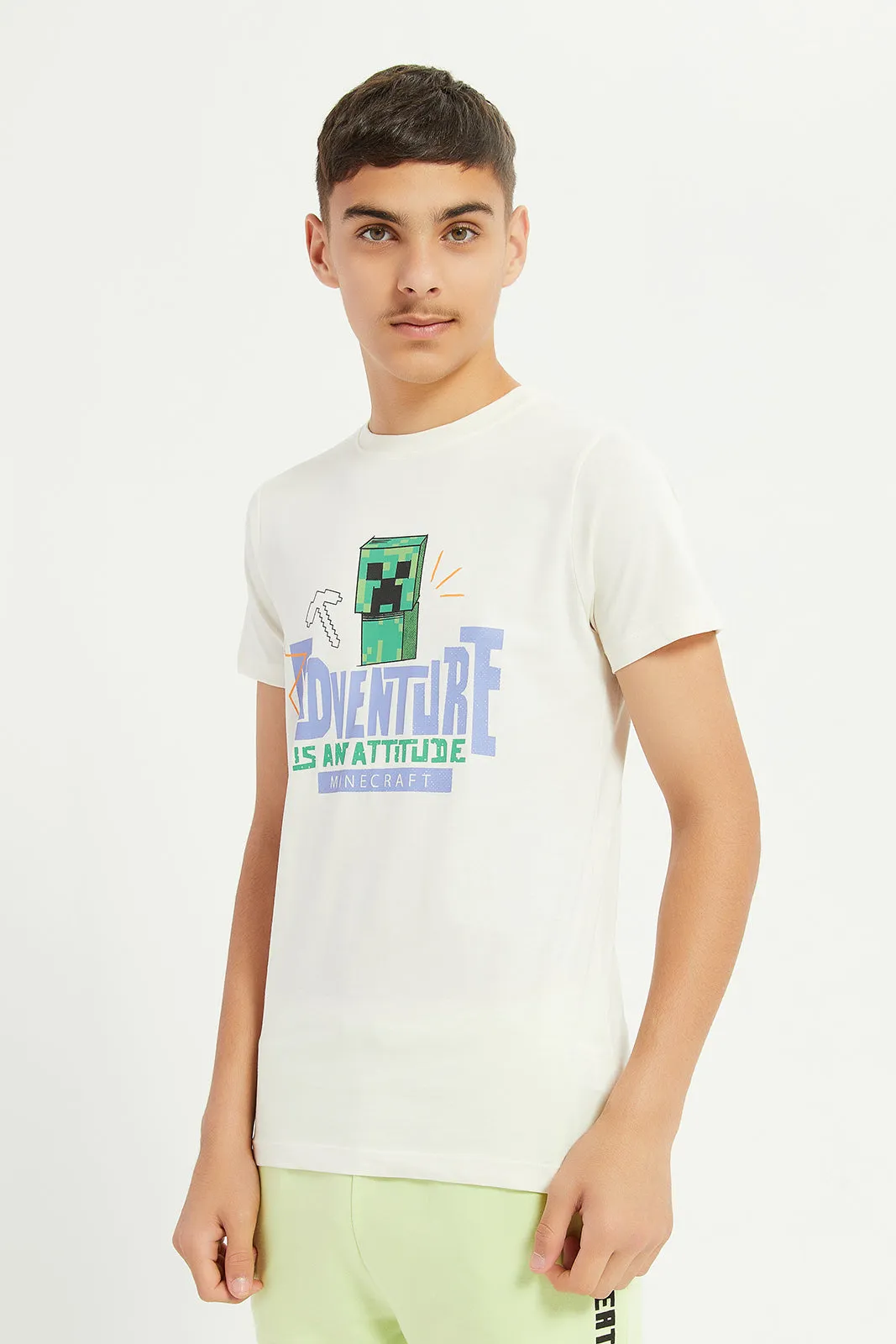 Senior Boys Cream Minecraft T-Shirt