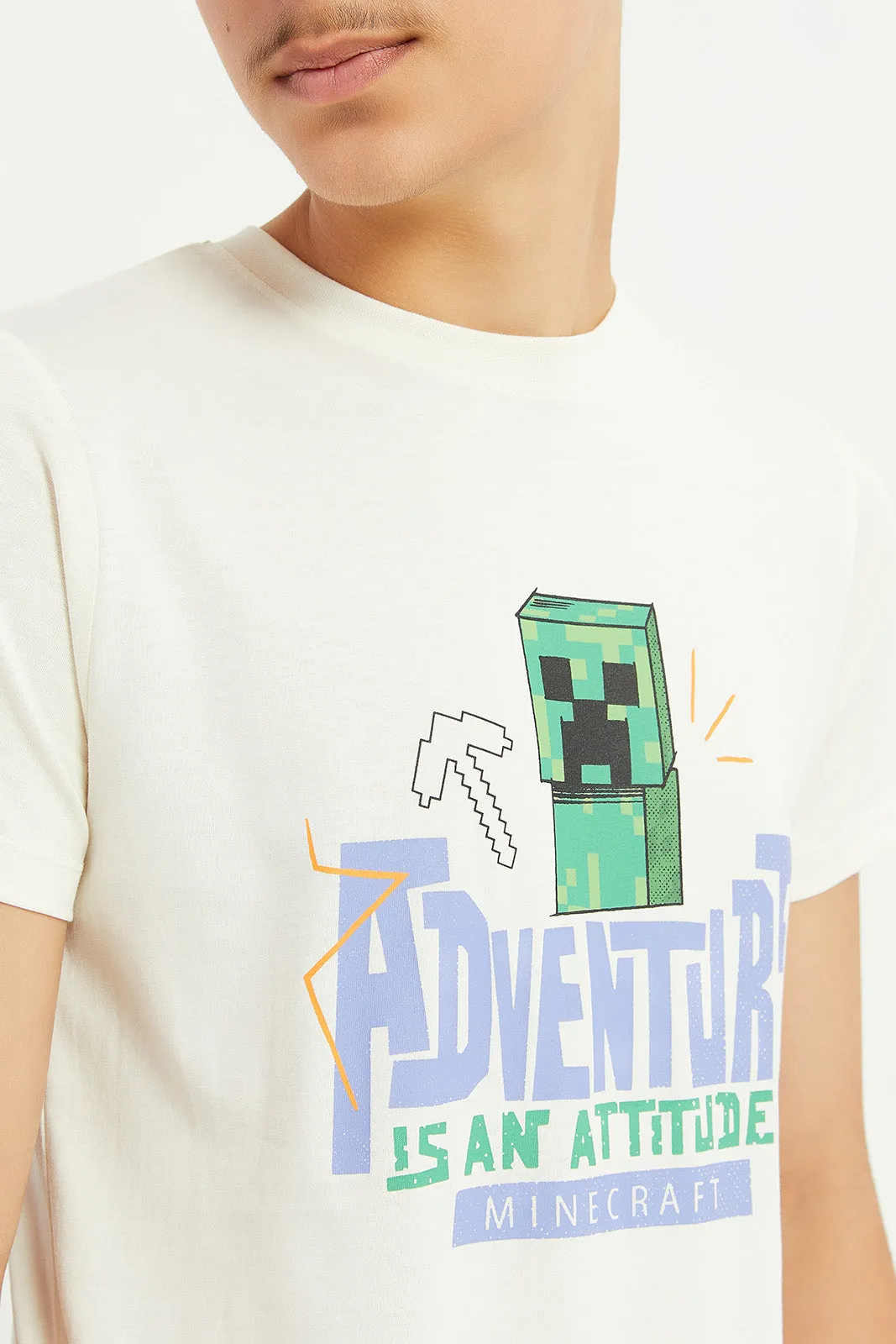 Senior Boys Cream Minecraft T-Shirt