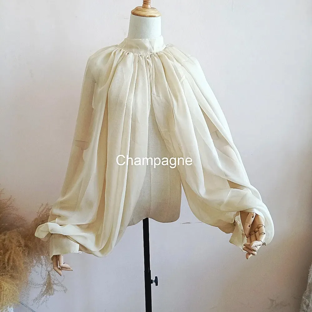 Silk Chiffon Wedding Cloak Puffy Sleeves Short Bolero Bridal Jacket Accessory