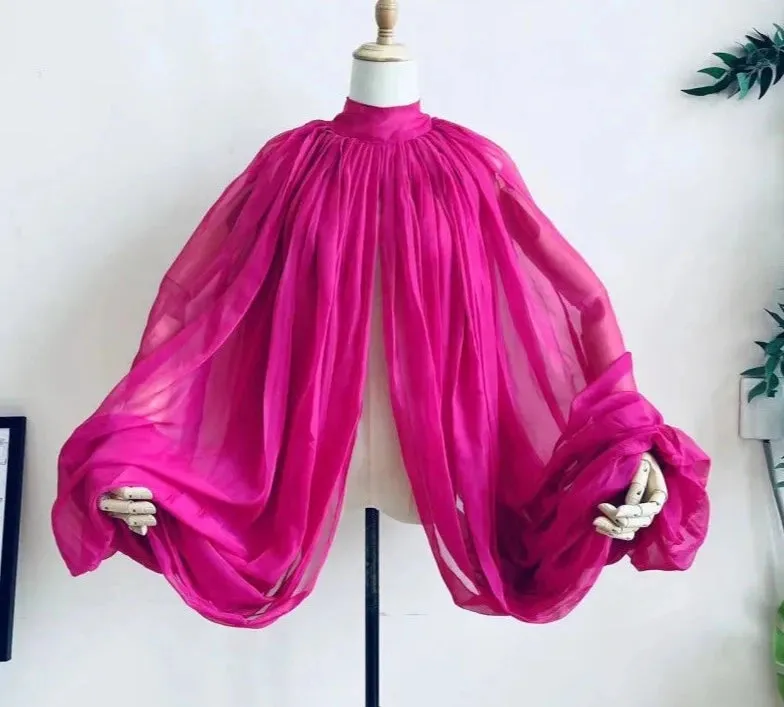 Silk Chiffon Wedding Cloak Puffy Sleeves Short Bolero Bridal Jacket Accessory