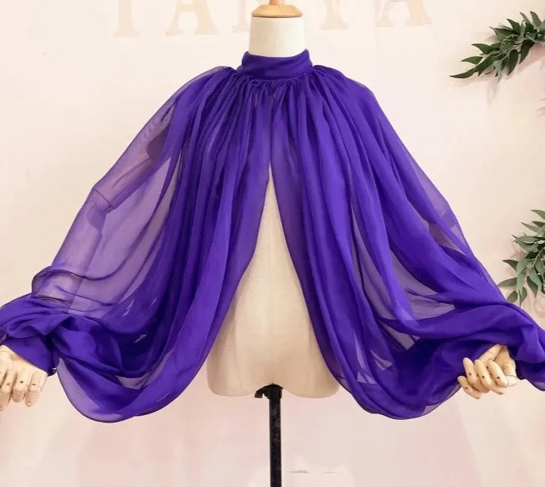 Silk Chiffon Wedding Cloak Puffy Sleeves Short Bolero Bridal Jacket Accessory