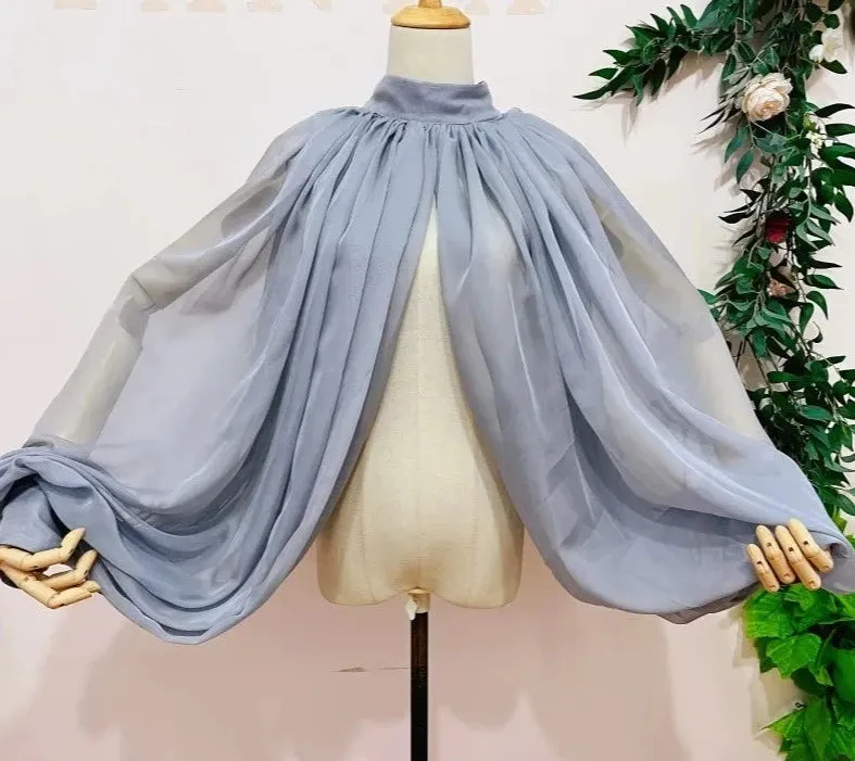 Silk Chiffon Wedding Cloak Puffy Sleeves Short Bolero Bridal Jacket Accessory