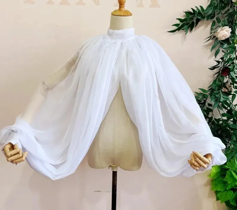 Silk Chiffon Wedding Cloak Puffy Sleeves Short Bolero Bridal Jacket Accessory