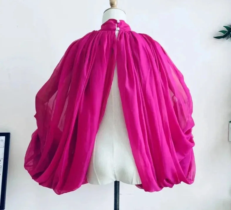 Silk Chiffon Wedding Cloak Puffy Sleeves Short Bolero Bridal Jacket Accessory