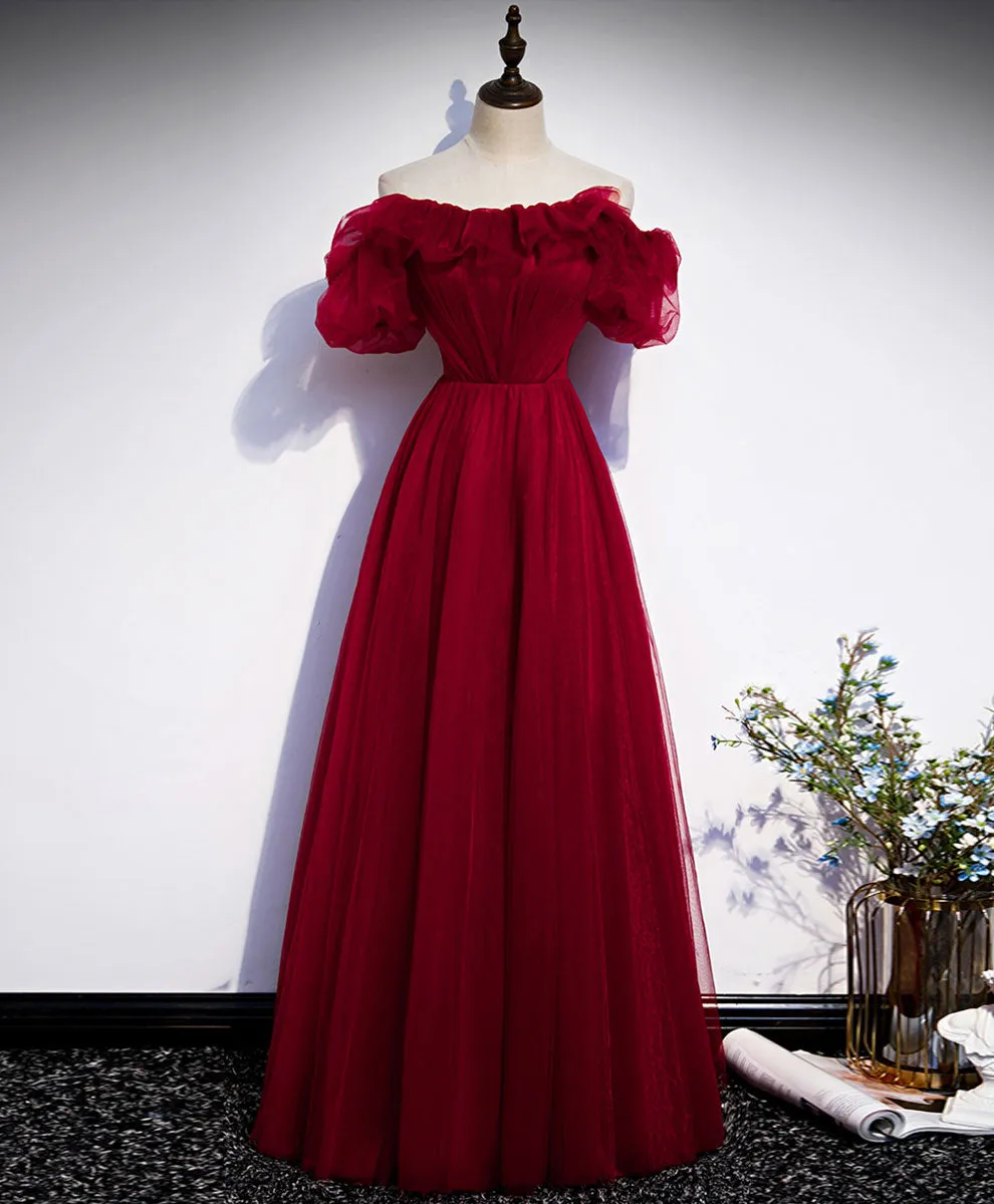 Simple A line Burgundy Long Prom Dress Burgundy Wedding Party Dress