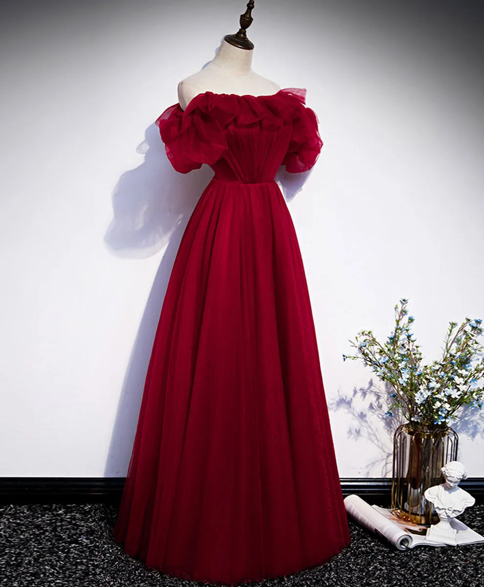 Simple A line Burgundy Long Prom Dress Burgundy Wedding Party Dress