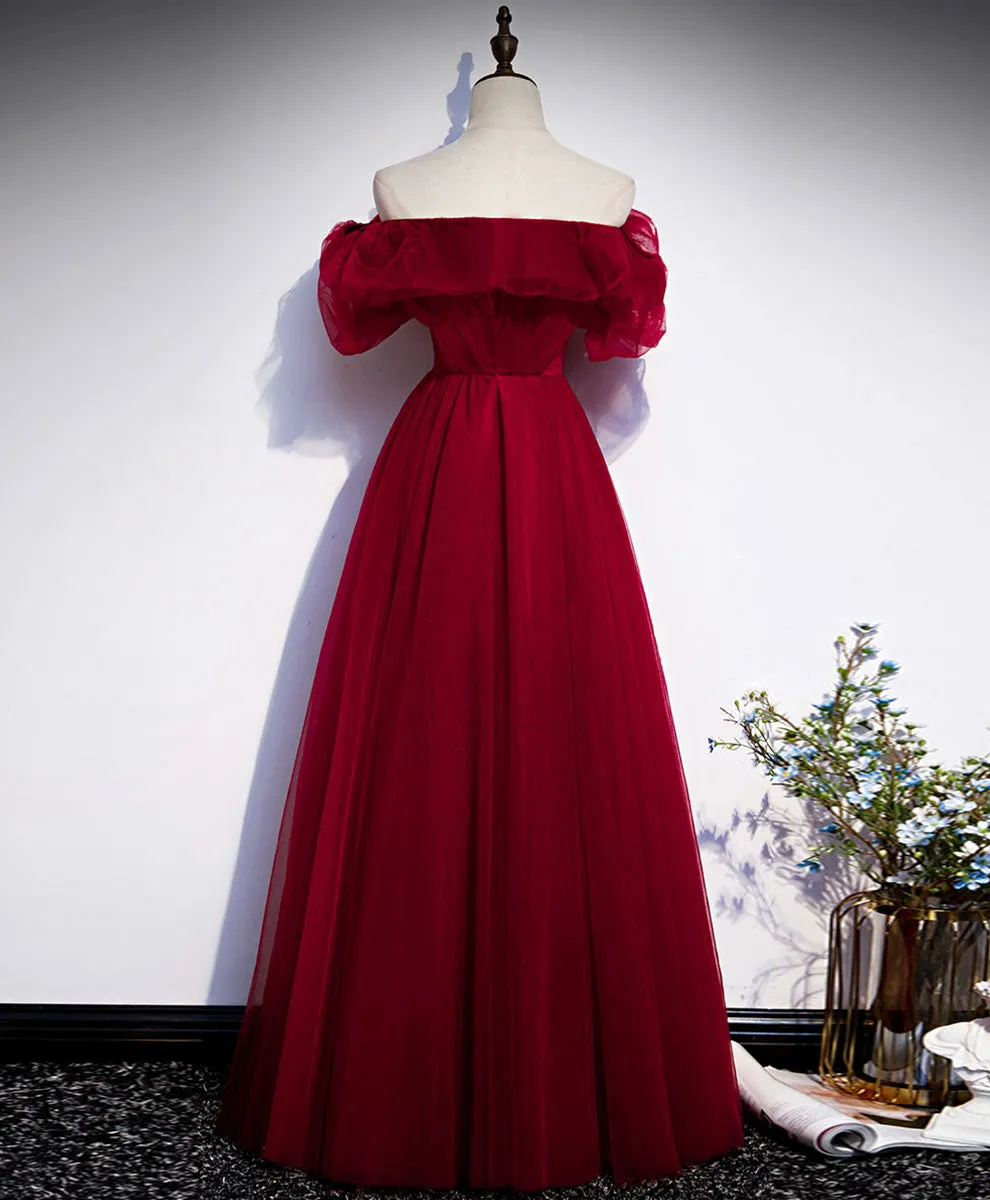 Simple A line Burgundy Long Prom Dress Burgundy Wedding Party Dress