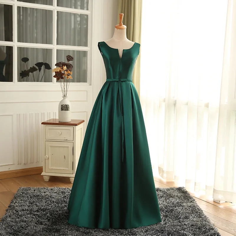 Simple Pretty Green Satin Long Party Dress Prom Dress, Green Evening Formal Dresses