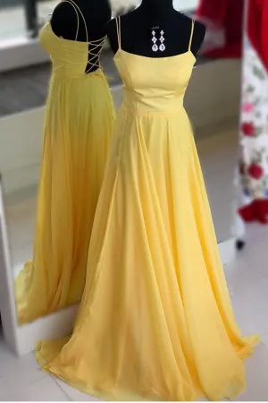 Simple Spaghetti Straps Yellow Long Party Dress