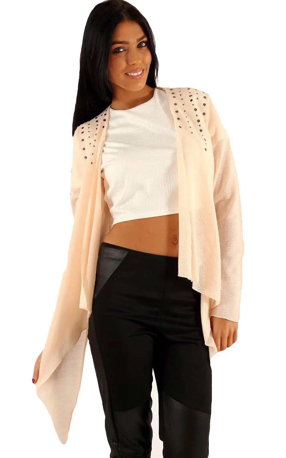 Studded Shoulder Waterfall Cardigan