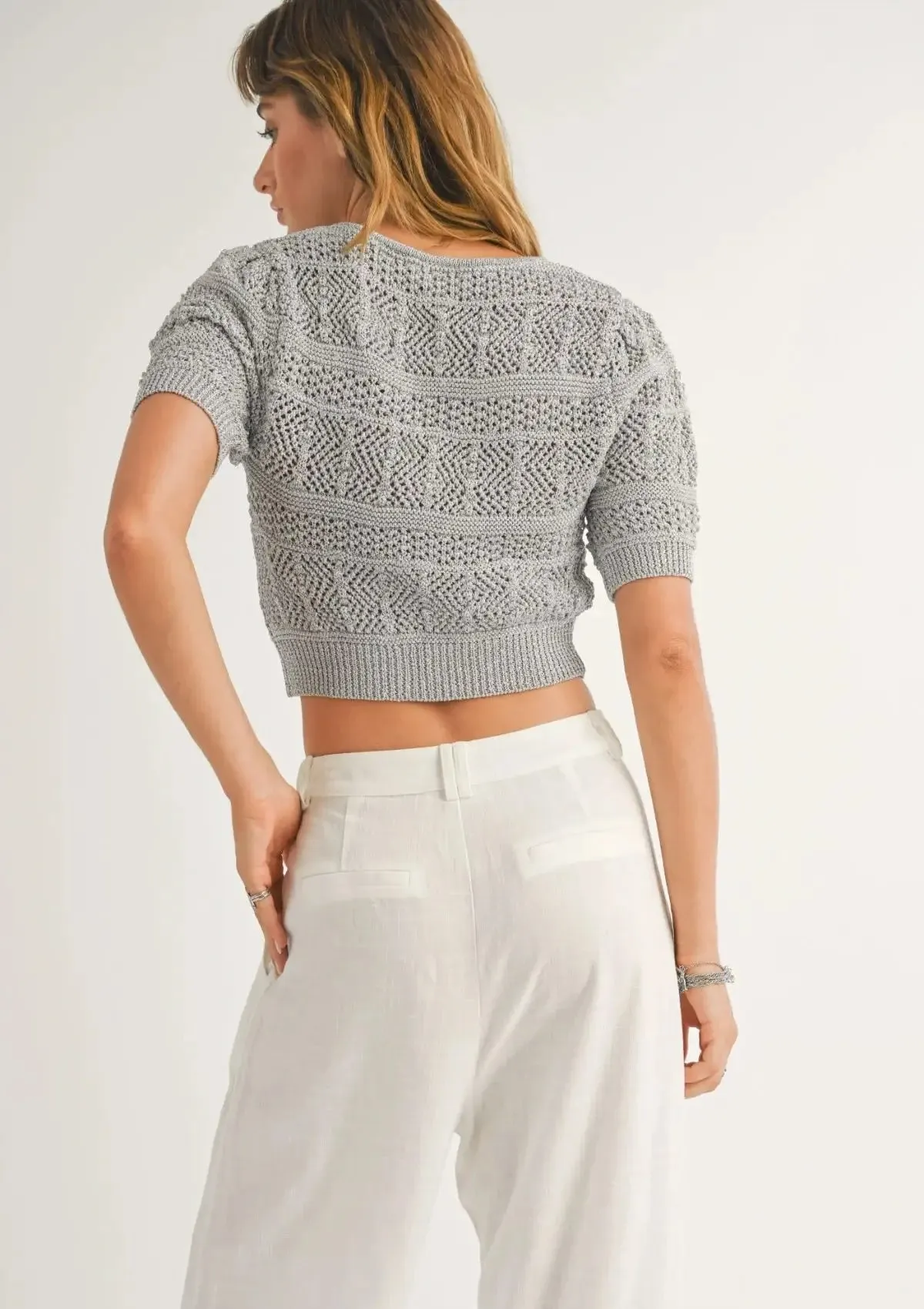 Sylvie Short Sleeve Cardigan - Silver