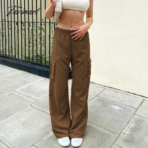 Tavimart Y2K Low Rise Pants With Utility Pocket Brown Corduroy Trousers Women Grunge Aesthetic Streetwear