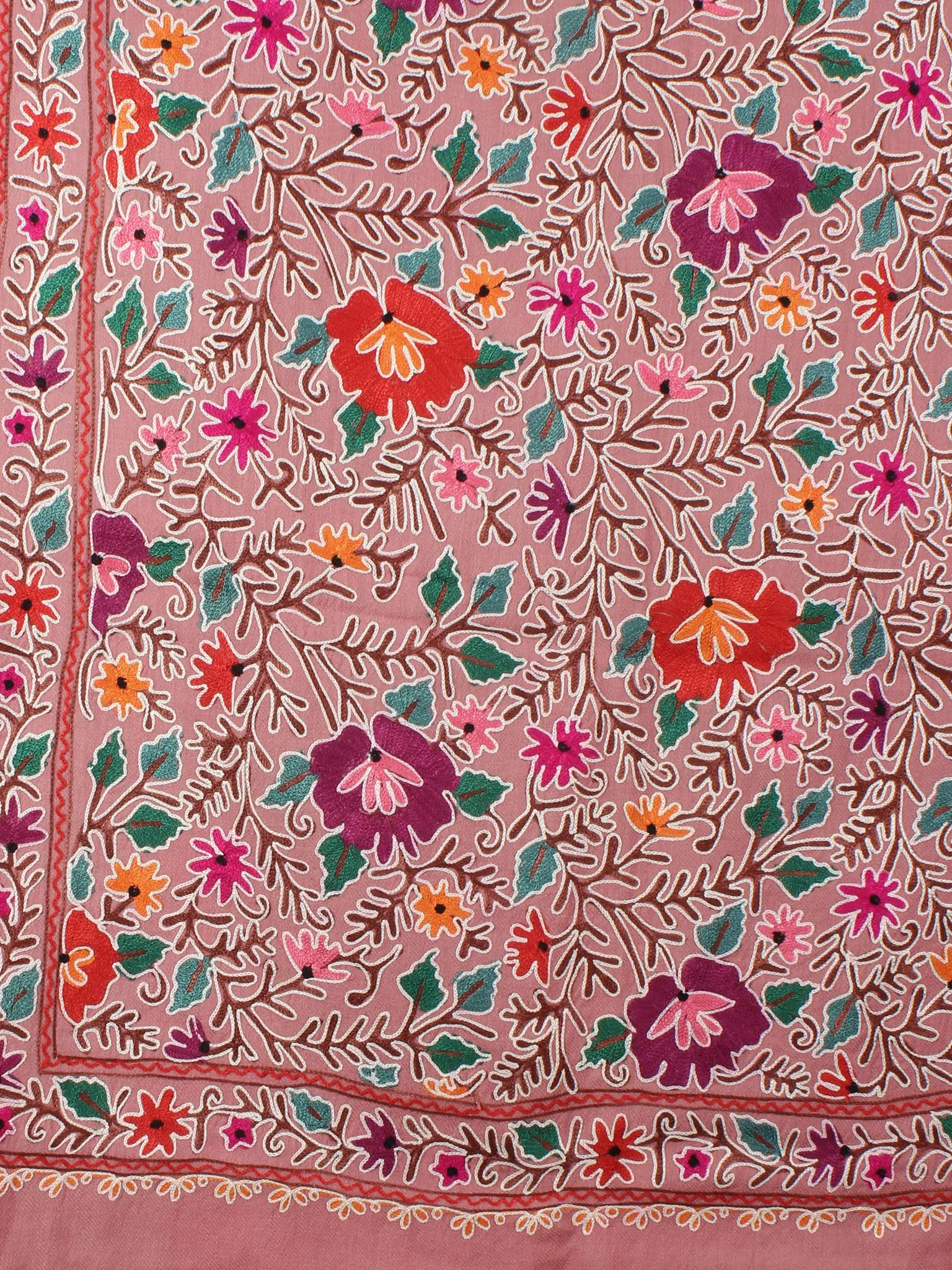 Tea Pink Jamawar Aari Embroidery Pure Wool Stole from Kashmir - S6317083