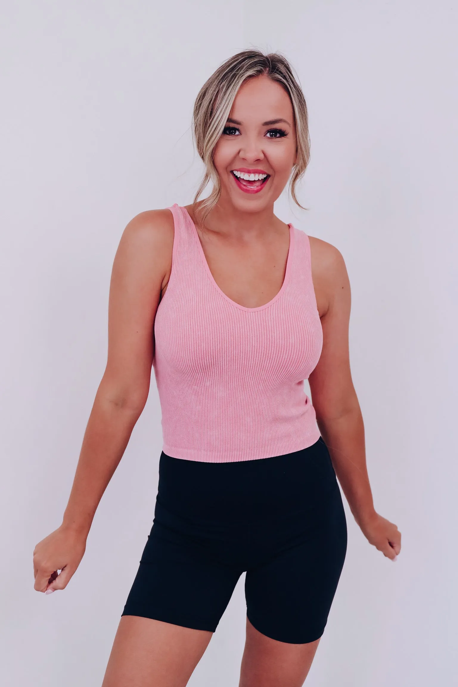 The 2 In 1 Reversible Crop Tank Top - Mineral Rose