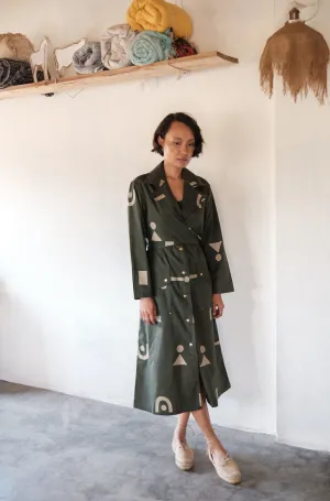 The Terra Tribe Deep Green Triangle Printed Copenhagen Trench