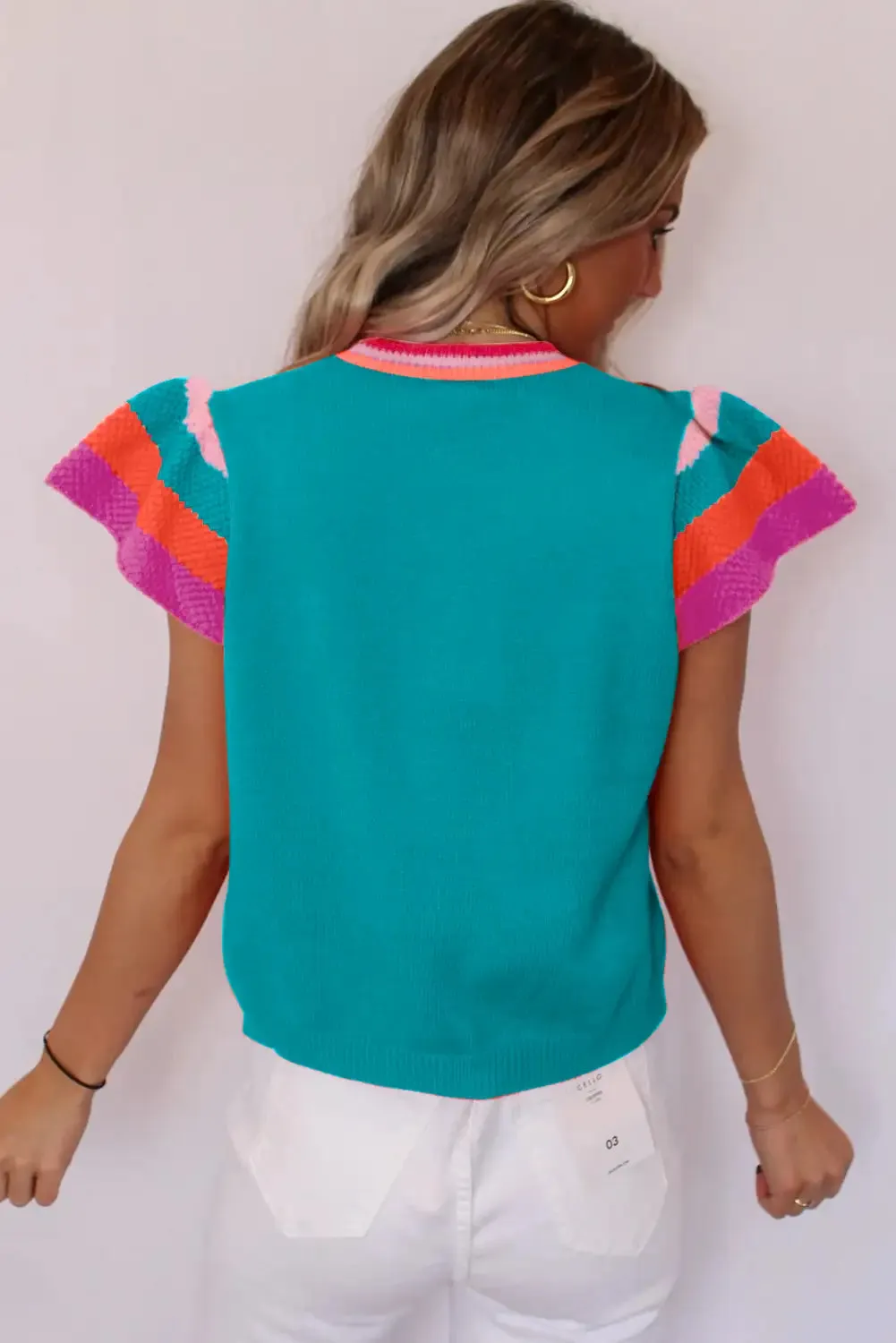 Turquoise Flutter Sleeve Knitted Sweater