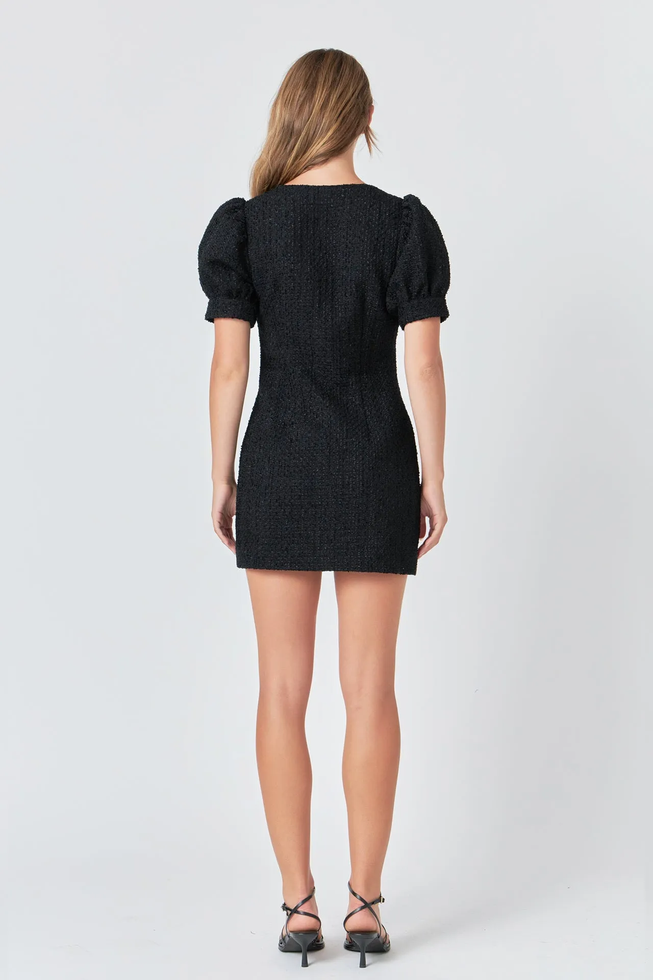 Tweed Puff Sleeve Mini Dress