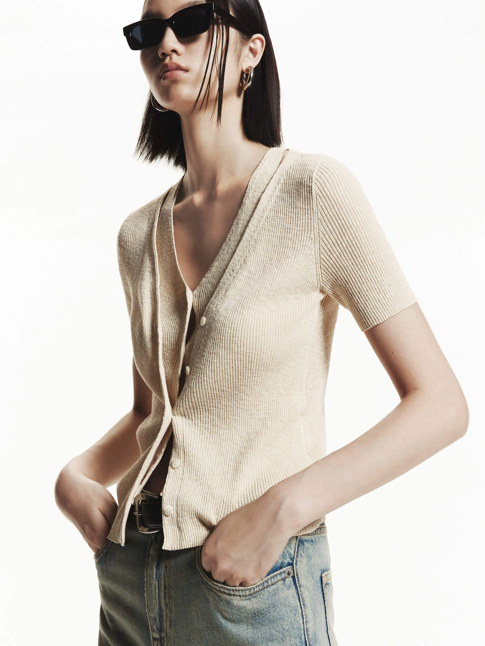 Undetachable Ribbed Knit Cardigan