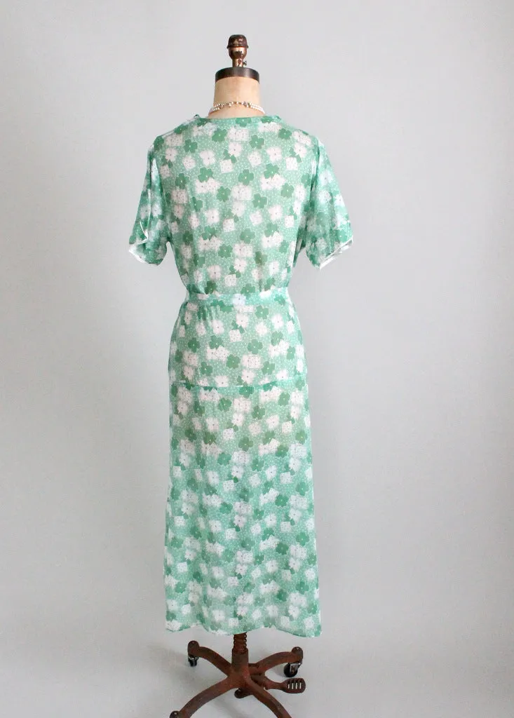 Vintage 1930s Green Floral Cotton Day Dress