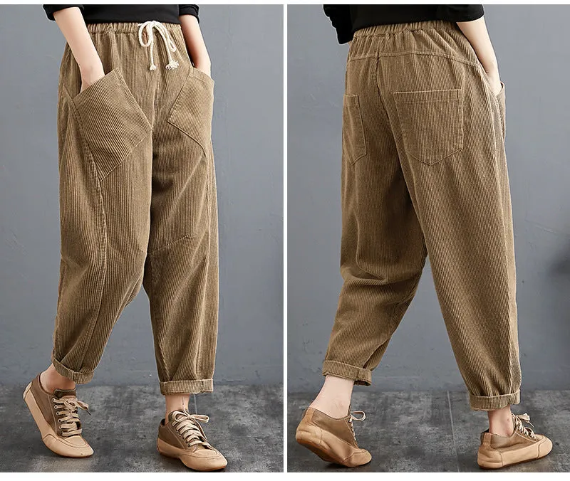 Women Plus Sizes Corduroy Pants