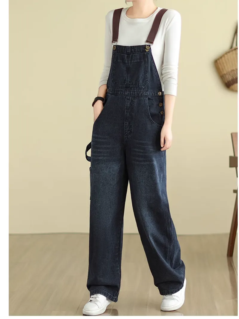 Women's Casual Versatile Straight Pockets Overalls Dungarees